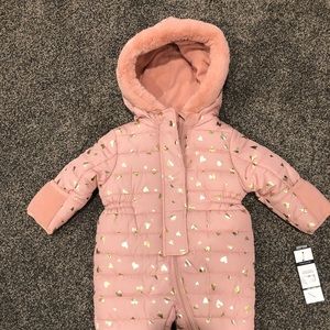 Baby Girl Blush Pink w/Gold Heart Snowsuit
